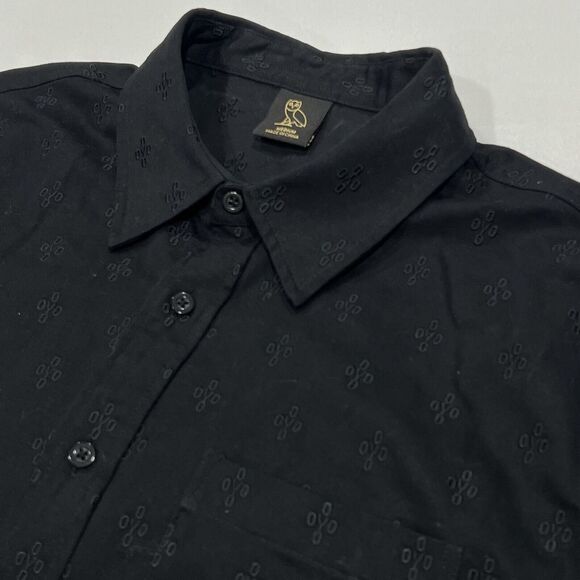 OVO Octobers Very Own Men Drake Owl Button Logo Print Short Sleeve Shirt Medium